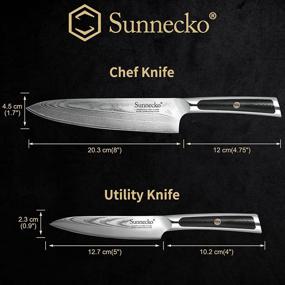 img 1 attached to 🔪 Sunnecko Damascus Chef Knife Set: Authentic Japanese Damascus VG10 Steel - 8 inch Chef Knife &amp; 5" Kitchen Knife - Copper Rivet G10 Handle - Razor Sharp Blades - Presented in Acacia Wooden Gift Box