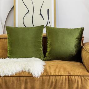 img 4 attached to 🥑 Home Brilliant Large Cushion Covers Pillow Case Set of 2 - Velvet Euro Shams for Bedroom Floor Couch, 26 x 26 Inch (66cm), Avocado Green