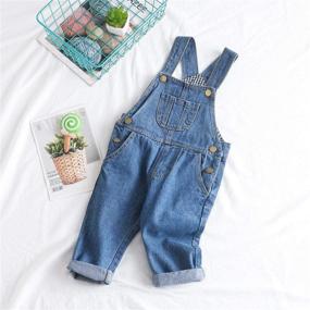 img 2 attached to Adorable KIDSCOOL SPACE Baby Boy Girl Jean Overalls: Trendy Toddler Ripped Denim Workwear