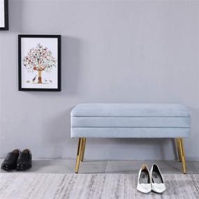 img 3 attached to 🔵 Wash Blue Velvet Upholstered Ottoman with Gold Metal Base - Stylish Round Storage Footrest for Living Room, Bedroom & Entrance