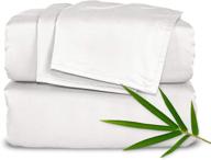 organic bamboo king size bed sheets set - 4 piece, luxuriously soft & cooling, double stitching, 16 inch deep pockets, lifetime quality assurance (king, white) logo