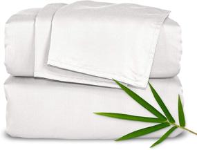 img 4 attached to Organic Bamboo King Size Bed Sheets Set - 4 Piece, Luxuriously Soft & Cooling, Double Stitching, 16 Inch Deep Pockets, Lifetime Quality Assurance (King, White)