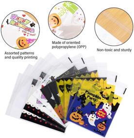 img 1 attached to 🎃 200 Halloween Candy Bags - Self Adhesive Trick or Treat Clear Cookie Bags - Cellophane Treat Bags for Party Gift Supplies - 5 Styles