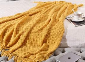 img 2 attached to 🧶 CREVENT Knitted Decorative Throw Blanket for Couch Sofa Chair Bed – Soft, Warm, Cozy, Lightweight for Spring and Summer (50''x60'' - Mustard Yellow)