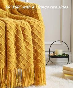 img 3 attached to 🧶 CREVENT Knitted Decorative Throw Blanket for Couch Sofa Chair Bed – Soft, Warm, Cozy, Lightweight for Spring and Summer (50''x60'' - Mustard Yellow)