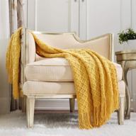 🧶 crevent knitted decorative throw blanket for couch sofa chair bed – soft, warm, cozy, lightweight for spring and summer (50''x60'' - mustard yellow) logo