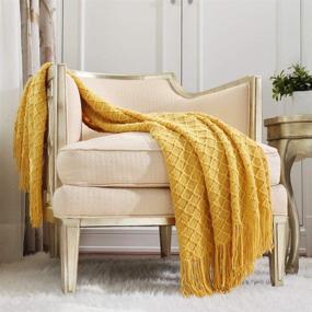 img 4 attached to 🧶 CREVENT Knitted Decorative Throw Blanket for Couch Sofa Chair Bed – Soft, Warm, Cozy, Lightweight for Spring and Summer (50''x60'' - Mustard Yellow)