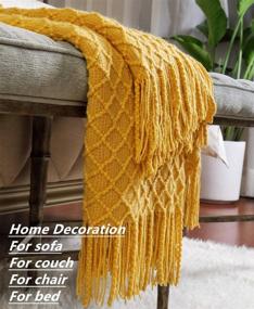 img 1 attached to 🧶 CREVENT Knitted Decorative Throw Blanket for Couch Sofa Chair Bed – Soft, Warm, Cozy, Lightweight for Spring and Summer (50''x60'' - Mustard Yellow)