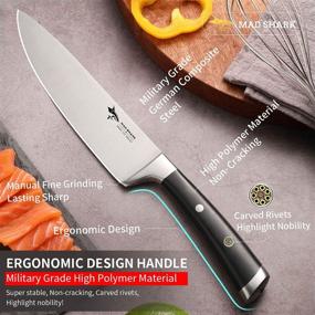 img 2 attached to 🔪 MAD SHARK Professional 8 Inch Chef Knife with Ultra-Sharp Blade, German Military Grade Composite Steel, Ideal for Kitchen Vegetables, Meat Slicing, Chopping, and Cooking - High Carbon Stainless Steel