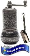 refillable anatolia breeze salt and pepper grinders, gray black pepper mill set with measuring spoon, 4.2 inches logo