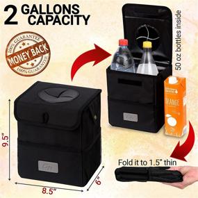 img 2 attached to 🚗 Premium Car Trash Can with Detachable Lining, Waterproof & Foldable – Hanging Auto Garbage Bag for Console or Seat with Lid and Pockets (2 Gal, Black)