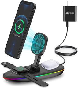 img 4 attached to 🔌 Premium 3-in-1 Magnetic Wireless Charger: Fast Qi-Certified Charging Stand for Apple Watch, AirPods, and iPhone 13/12 Pro/SE/XS Max/XR/Xs/8 Plus Samsung - Includes QC3.0 Adapter