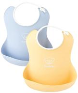 🍼 babybjörn baby bib, 2-pack, powder yellow and blue logo