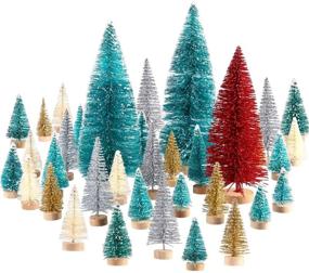 img 4 attached to 🎄 60 Pieces Artificial Mini Christmas Tree Sisal Snow Trees Bottle Brush Christmas Trees Pine Trees Ornaments with Wooden Base for Christmas Party Home Decoration in 6 Sizes and Multicolors