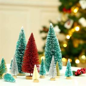 img 1 attached to 🎄 60 Pieces Artificial Mini Christmas Tree Sisal Snow Trees Bottle Brush Christmas Trees Pine Trees Ornaments with Wooden Base for Christmas Party Home Decoration in 6 Sizes and Multicolors