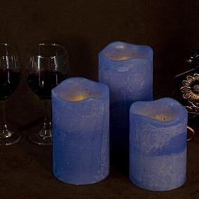 img 2 attached to Realistic And Bright Flameless Candle Dark Blue Pillar Led Candle Flickering Moving Warm Light Unique Appearance Textured Wax Finish 3 Pieces Candles(3&#34