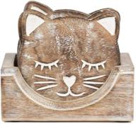 🐱 nirvana class wooden crafted cat shaped coasters set of 6 with holder - unique, adorable decor for bar, dining table, and home logo