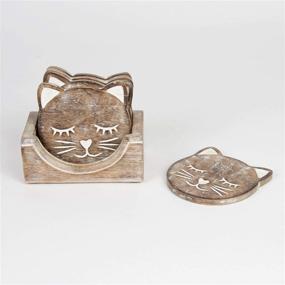 img 2 attached to 🐱 Nirvana Class Wooden Crafted Cat Shaped Coasters Set of 6 with Holder - Unique, Adorable Decor for Bar, Dining Table, and Home