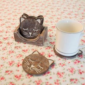 img 1 attached to 🐱 Nirvana Class Wooden Crafted Cat Shaped Coasters Set of 6 with Holder - Unique, Adorable Decor for Bar, Dining Table, and Home