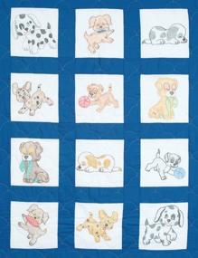 img 2 attached to 🐶 Jack Dempsey Stamped White Nursery Quilt Blocks Puppies: 9"x9", Pack of 12 - Ideal for DIY Nursery Décor