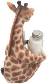 img 1 attached to Exquisite Decor: Giraffe Salt and Pepper Shaker Set with Display Stand - African Jungle Safari Kitchen Décor, Spice Racks, and Artful Zoo Animal Figurines