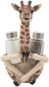 img 2 attached to Exquisite Decor: Giraffe Salt and Pepper Shaker Set with Display Stand - African Jungle Safari Kitchen Décor, Spice Racks, and Artful Zoo Animal Figurines