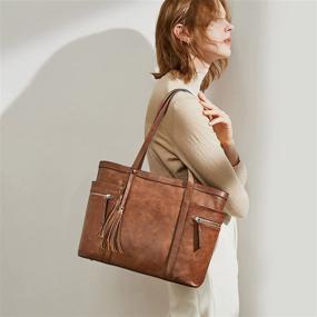 img 3 attached to S-ZONE Women's Leather Tote: Stylish & Spacious Shoulder Bag for Ladies' Work Essentials & More