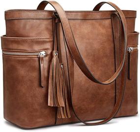 img 4 attached to S-ZONE Women's Leather Tote: Stylish & Spacious Shoulder Bag for Ladies' Work Essentials & More