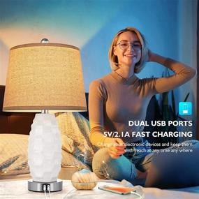 img 3 attached to 🌟 Enhance Your Space with a Set of 2 Touch Control Table Lamps – White Ceramic Mid Century Bedside Lamps with USB Ports & Dimmable 3-Way Light