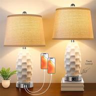 🌟 enhance your space with a set of 2 touch control table lamps – white ceramic mid century bedside lamps with usb ports & dimmable 3-way light logo