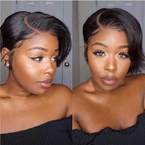 img 1 attached to Natural Hairline Short Pixie Cut Bob Wig, Straight Human Hair 150% Density Glueless Lace Front Bob Wigs VIPbeauty 13×6×1 Lace Frontal Wig for Black Women Pre Plucked With Babyhair - 6 Inch