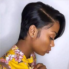 img 4 attached to Natural Hairline Short Pixie Cut Bob Wig, Straight Human Hair 150% Density Glueless Lace Front Bob Wigs VIPbeauty 13×6×1 Lace Frontal Wig for Black Women Pre Plucked With Babyhair - 6 Inch