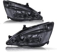 smoke lens headlight assembly set replacement for 2003-2007 honda accord - driver & passenger side | bryght logo