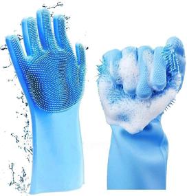 img 4 attached to 🧤 Reusable Silicone Dishwasher Gloves with Cleaning Brush, Heat Resistant Cleaning Tool Ideal for Effective Kitchen Clean