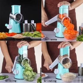 img 3 attached to 🥗 3-in-1 Vegetable Mandoline Slicer: Round Veggie Chopper, Fruit Cutter, Cheese Shredder - Rotary Drum Grater with 3 Stainless Steel Blades, Julienne Peeler, and Cleaning Brush