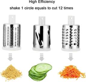 img 1 attached to 🥗 3-in-1 Vegetable Mandoline Slicer: Round Veggie Chopper, Fruit Cutter, Cheese Shredder - Rotary Drum Grater with 3 Stainless Steel Blades, Julienne Peeler, and Cleaning Brush