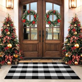 img 4 attached to 🏡 KaHouen Cotton Buffalo Check Rug: 27.5 x 43 Inches, Hand-Woven Outdoor Plaid Rug for Layered Door Mats, Kitchen or Farmhouse Décor (Christmas Porch Decor Mat)