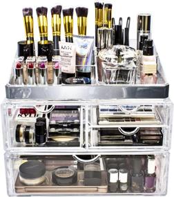img 1 attached to 💄 Sorbus Acrylic Cosmetic Makeup and Jewelry Storage Case Display - Spacious Design with Silver Trim - Ideal for Bathroom, Dresser, Vanity, and Countertop (Silver Set 1)