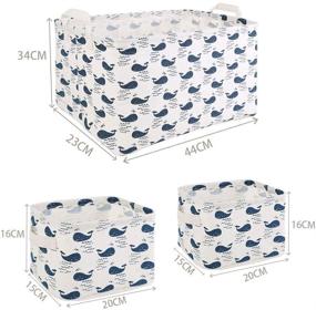 img 1 attached to 🐳 LessMo 3 Pack Square Storage Bins, Sturdy Fabric with Handles, Waterproof, Cotton and Linen Material, for Shelf, Office, Toys, Nursery, Closet Organization (Whale Design)