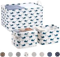 🐳 lessmo 3 pack square storage bins, sturdy fabric with handles, waterproof, cotton and linen material, for shelf, office, toys, nursery, closet organization (whale design) logo