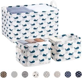 img 4 attached to 🐳 LessMo 3 Pack Square Storage Bins, Sturdy Fabric with Handles, Waterproof, Cotton and Linen Material, for Shelf, Office, Toys, Nursery, Closet Organization (Whale Design)