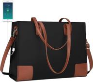 👜 stylish & spacious 15.6 inch laptop tote bag for women - usb port, waterproof nylon, black shoulder bag for teachers & work logo