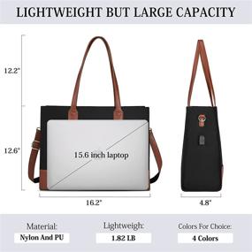 img 1 attached to 👜 Stylish & Spacious 15.6 Inch Laptop Tote Bag for Women - USB Port, Waterproof Nylon, Black Shoulder Bag for Teachers & Work