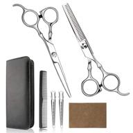 🔪 professional home haircutting barber/salon thinning shears kit for men/women - hair cutting scissors with comb and case (silver) logo