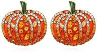 🎃 festive rhinestone pumpkin stud earrings: enamel skeleton crystal design for a fun-filled halloween and thanksgiving logo