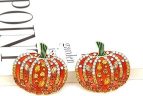 img 2 attached to 🎃 Festive Rhinestone Pumpkin Stud Earrings: Enamel Skeleton Crystal Design for a Fun-filled Halloween and Thanksgiving