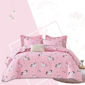 img 4 attached to Unicorn Bedspread Coverlet Reversible Pillowcases