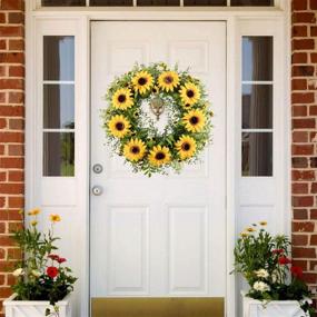 img 3 attached to 🌻 Cekene 17" Artificial Sunflower Wreath for Front Door - Faux Floral Round Spring Summer Decor with Green Leaves - Home Party, Window, Wall Décor, Wedding Decoration