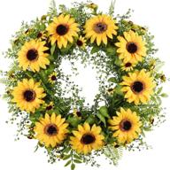 🌻 cekene 17" artificial sunflower wreath for front door - faux floral round spring summer decor with green leaves - home party, window, wall décor, wedding decoration логотип