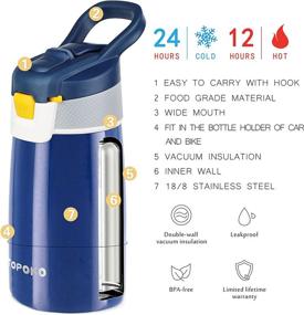 img 3 attached to 🥤 12 Ounce Stainless Steel Kids Water Bottle for Girls - AUTO FLIP Design, Double Wall Insulation, Leak Proof Thermos, Handle & Spout, BPA-Free Sports Bottle for Boys - Vacuum Insulated (Blue)